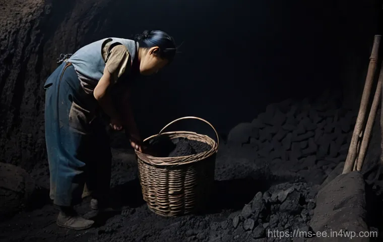일제 강점기 한국인 근로자의 자아 정체성 - **Prompt 1: Silent Resilience in the Coal Mine** A dimly lit, dusty scene inside a Korean coal m...