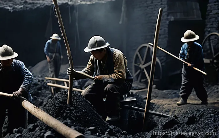 일제하 한국인 노동자의 단체 행동 - **Prompt:** A historical scene depicting Korean forced laborers in the early 20th century. A group o...