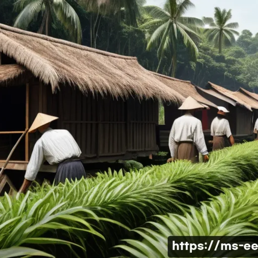 일제 근무와 인권의 관점 - A detailed historical scene depicting Malaysian men and women during the Japanese occupation era wor...