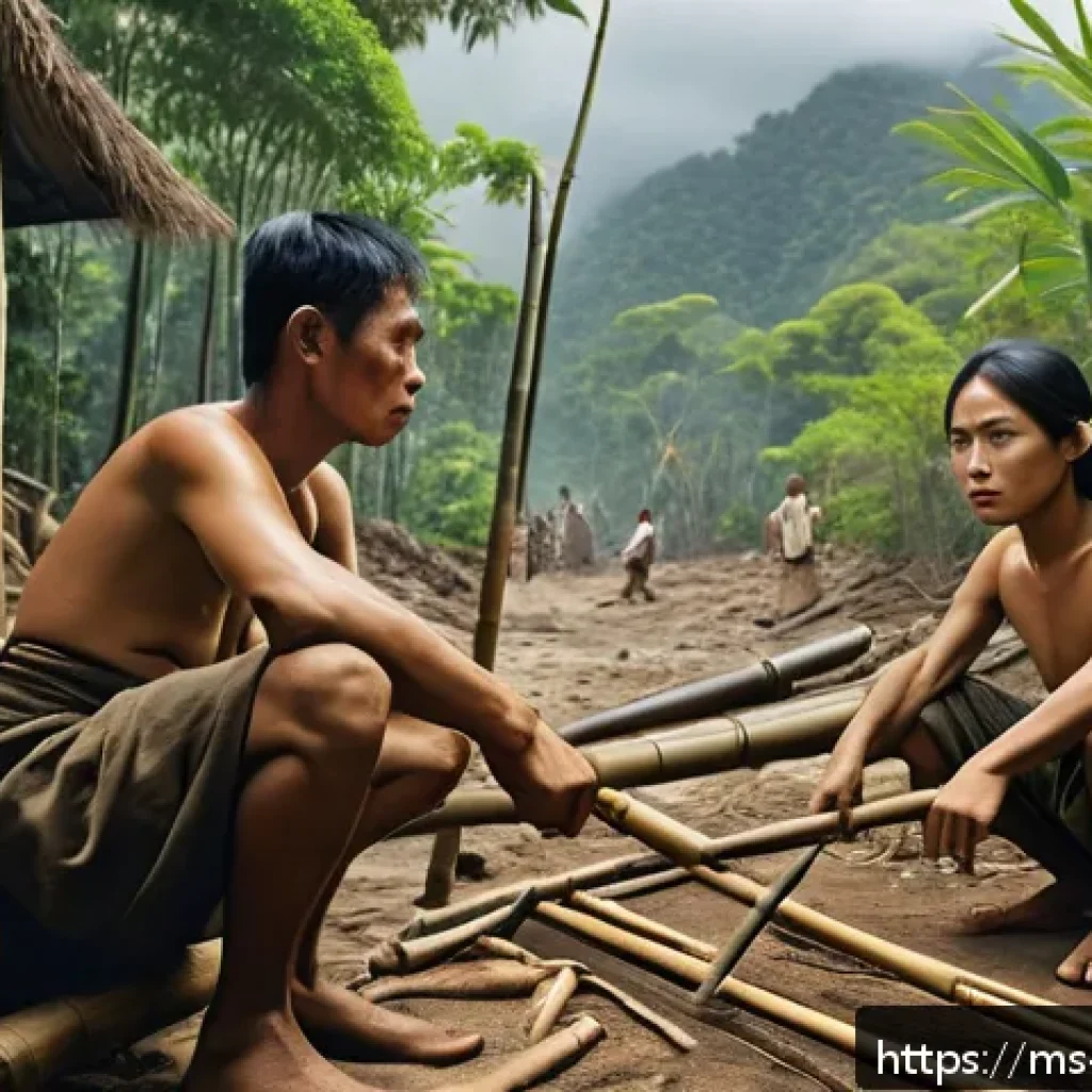 일제 근무와 국가 간의 관계 - A poignant and detailed scene of Southeast Asian local villagers during the Japanese occupation forc...