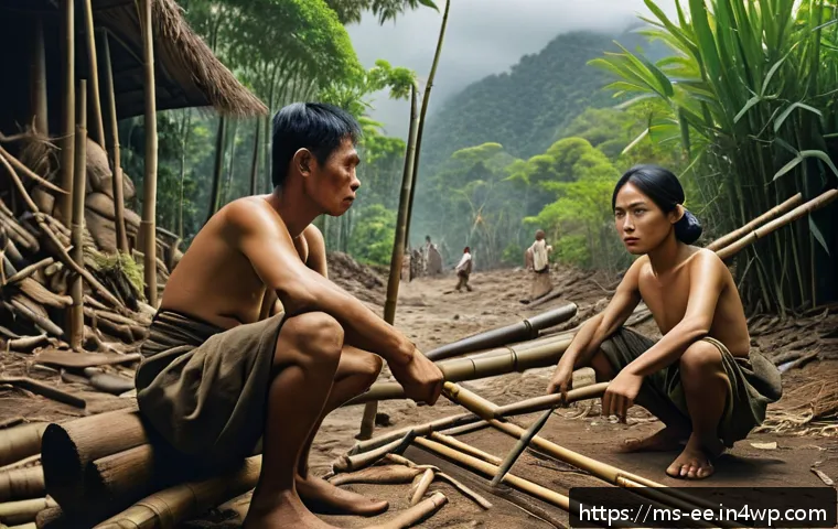 일제 근무와 국가 간의 관계 - A poignant and detailed scene of Southeast Asian local villagers during the Japanese occupation forc...