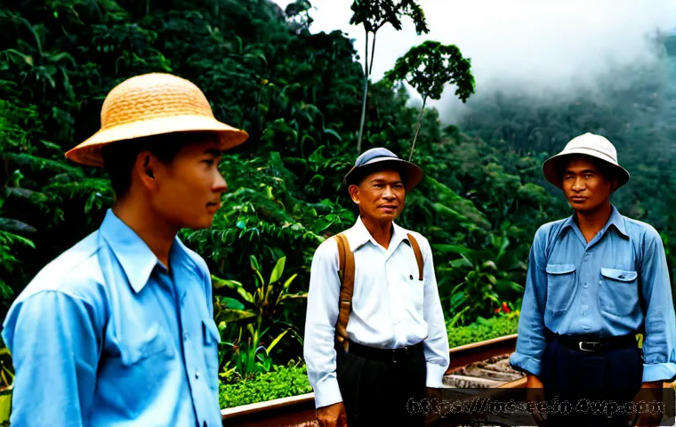 일제 강점기 근로자 권리 보호의 역사 - Photorealistic historical scene in 1940s Malaya under Japanese occupation, Malaysian railway laborer...